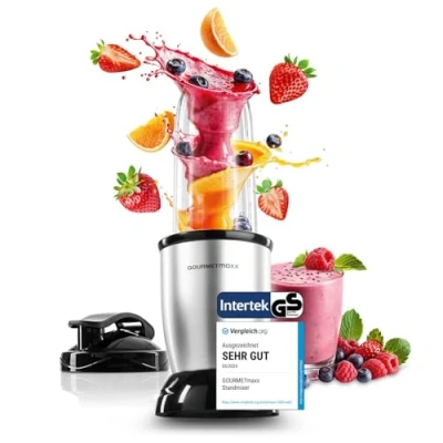 Abbildung von GOURMETmaxx Nutrition Mixer Smoothie Maker 4 tlg. Standmixer mit großem 700 ml Mixbecher &amp; To go Deckel Blender 22.000 U/min Food Processor für Shakes, Smoothies etc.