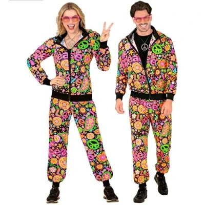 Abbildung von W WIDMANN MILANO Party Fashion Kostüm Trainingsanzug, Peace &amp; Love Hippie, Neon, Flower Power, 80er Jahre Outfit, Jogginganzug, Faschingskostüme