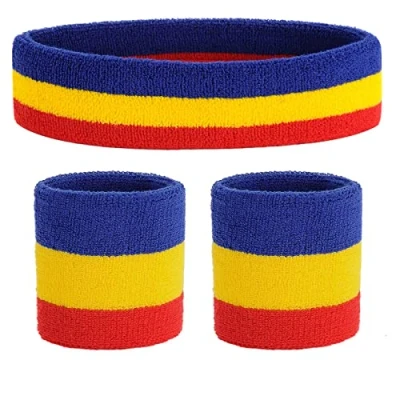 Abbildung von ONUPGO Schweißband Set Sportstirnband Handgelenk gestreifte Schweißbänder Frottee Sporttraining Basketball Armband Stirnbänder Feuchtigkeitstransport Schweiß absorbierendes Stirnband