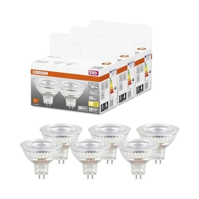Abbildung von OSRAM Niedervolt LED Reflektorlampen MR16 mit Retrofit Stecksockel, 50 Watts Ersatz, GU5.3, 2700 Kelvin, Glass, 6 er Pack