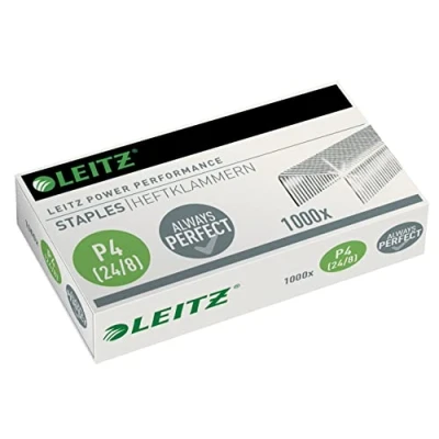 Abbildung von Leitz Power Performance Heftklammern P4 (24/8mm), Verzinkt, Box mit 1000 Heftklammern, 55710000