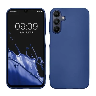 Abbildung von kwmobile Case kompatibel mit Samsung Galaxy A15 5G Hülle Schutzhülle aus Silikon metallisch schimmernd Handyhülle Metallic Blau