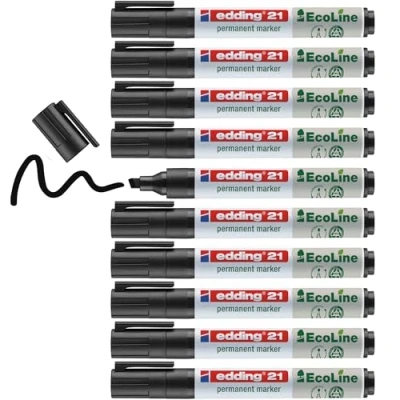 Abbildung von edding 21 Ecoline Permanentmarker schwarz 10 Stifte Rund Spitze 1,5 3 mm schnell trocknender Permanent Marker wasserfest, wischfest für Karton, Kunststoff, Holz, Metall Universalmarker
