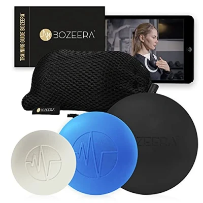 Abbildung von [LACROSSE Ball MASSAGE 3ER SET] Lacrosse Massageball Set Gummi Faszienball Lacross 6 cm, 5cm und 3cm Inkl. GRATIS Video anleitung, Übungs booklet &amp; Tasche Premium