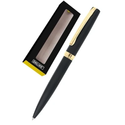 Abbildung von ONLINE Drehkugelschreiber Eleganza I Metall Farbe Schwarz &amp; Gold auswechselbare Großraummine Metallclip Schreibfarbe Kugelschreiber inkl. Geschenkverpackung, 1 Stück (1er Pack)
