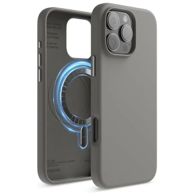 Abbildung von elago Magnetisch Silikon Hülle Kompatibel mit iPhone 16 Pro Max 6,9 Zoll, Allen MagSafe Zubehör Eingebaute Magnete, Soft Grip Silikon, Stoßfest (Mittelgrau)