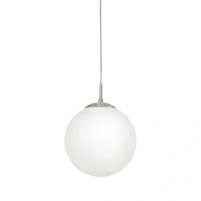 Abbildung von EGLO Pendelleuchte Rondo, 1 flammige Esszimmerlampe, Hängelampe aus Metall in Silber und Glas opal matt weiß, E27 Fassung, Ø 25 cm