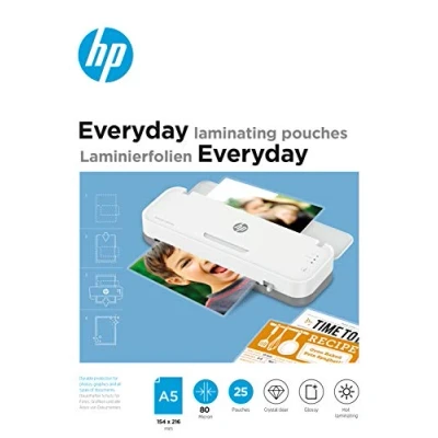 Abbildung von HP Everyday Laminierfolien, DIN A5, 80 Micron, glänzend, transparent, zum Heißlaminieren, 25 Stück, 9155