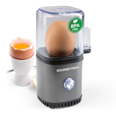 Abbildung von GOURMETmaxx Eierkocher für 1 Ei Egg Boiler mit Eierstecher im Messbecher Cooker 3 Härtegrade deinen Eierbecher Design klein spülmaschinenfeste Teile