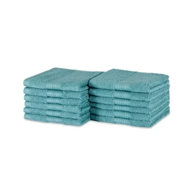 Abbildung von Amazon Basics Waschlappen aus Baumwolle, farbecht, 12 Stück, 30 x cm, Blaugrün
