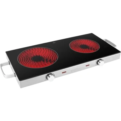 Abbildung von ProfiCook® Infrarot Doppelkochplatte Energiesparende Herdplatte mit zwei Feldern Kochfeld aus kratzfester Glaskeramik Kochplatte für alle Topfarten 2800 W PC DKP 1211