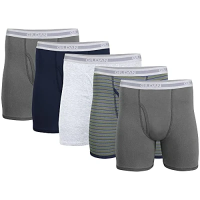 Abbildung von Gildan Herren Underwear Boxer Briefs, Multipack Retroshorts, Anthrazit/Marineblau/Sportgrau/Militärstreifen/Anthrazit (5er Pack, Klassische Länge), Medium