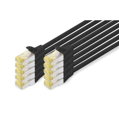 Abbildung von DIGITUS LAN Kabel Cat 6A 0,5m 10 Stück RJ45 Netzwerkkabel S/FTP Geschirmt Kompatibel zu 6 &amp; 7 Schwarz