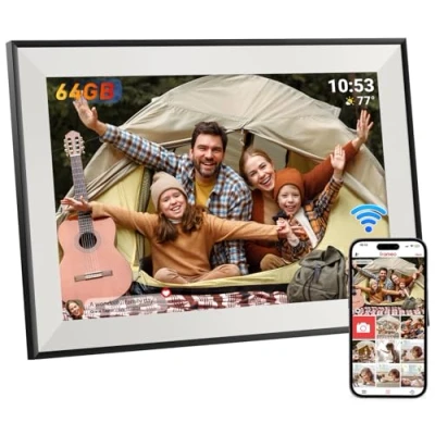Abbildung von Hesmor 64GB Frameo Digitaler Bilderrahmen WiFi 10,1 Zoll, 1280x800 IPS Touchscreen, Automatische Rotation, Teilen Sie Fotos sofort über von überall, Elektronischer