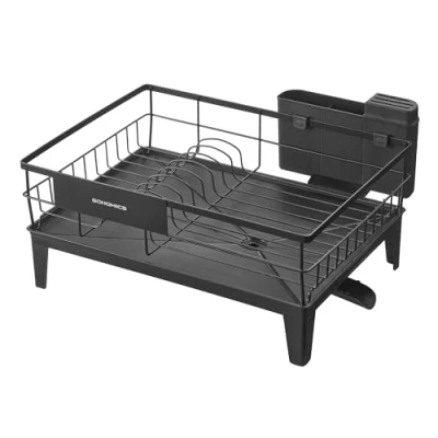 Abbildung von SONGMICS Abtropfgestell Geschirr, Geschirr Abtropfständer, 360 drehbarer und ausziehbarer Ablauf, Abtropfschale, Besteckhalter, Küche, 31 x 42 18,5 cm, tintenschwarz KCS550B01
