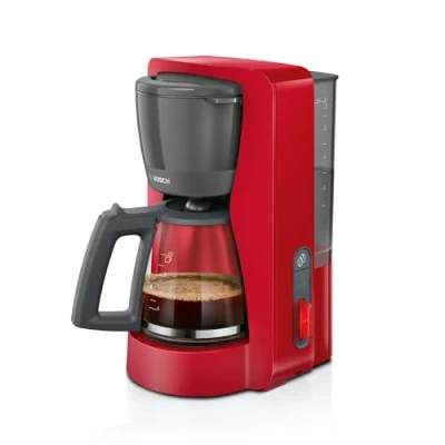 Abbildung von Bosch Filterkaffeemaschine MyMoment TKA3M134, Glaskanne 1,25 L, für 10 15 Tassen, 60min Warmhaltefunktion, Tropfstopp, schwenkbarer Filterträger, Entkalkungsprogramm, 1200 Watt, Rot matt