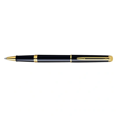 Abbildung von Waterman Hémisphère Tintenroller Hochglänzend Schwarz mit Zierteile aus 23 K Gold feine Spitze Schwarze Tinte Geschenkbox