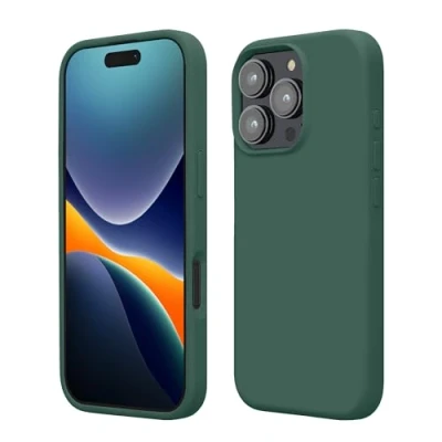 Abbildung von kwmobile Hülle kompatibel mit iPhone 16 Pro Silikon Handy Case Handyhülle weiche Oberfläche kabelloses Laden Tannengrün
