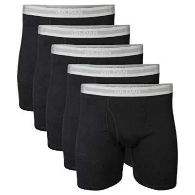 Abbildung von Gildan Herren Boxershorts mit normalem Bein, Multipack Retroshorts, Schwarz (5er Pack), X Large