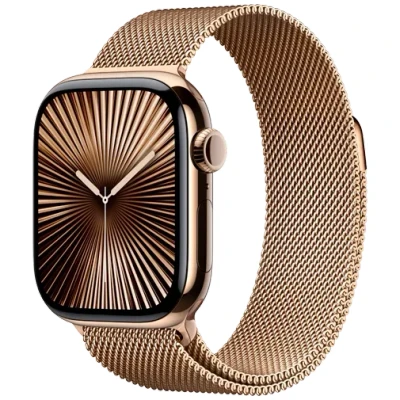 Abbildung von Apple Watch Series 10 4G 42mm Gold Titanium (Goldenes Milanaiseband)