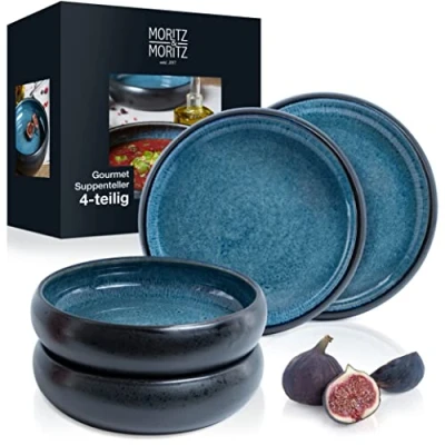Abbildung von Moritz &amp; SOLID 4x Suppenteller Steinzeug 19cm Bowl Schüssel aus für Suppe, Nudeln, Salat oder Müsli