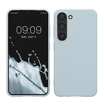 Abbildung von kwmobile Hülle kompatibel mit Samsung Galaxy S23 TPU Silikon Handyhülle Case stoßabsorbierend flexibel Kabelloses Laden Hellblau