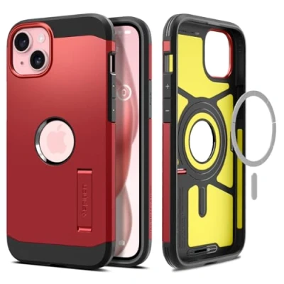 Abbildung von Spigen Hülle für iPhone 15 Tough Armor MagFit Kompatibel mit MagSafe Rot