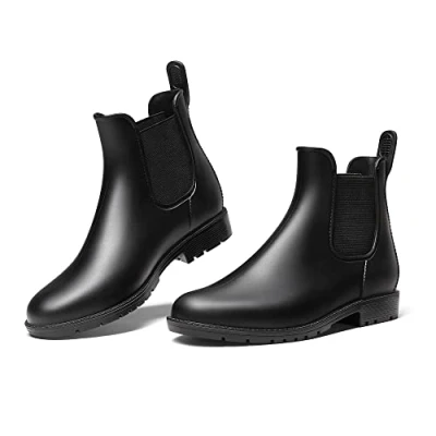 Abbildung von DREAM PAIRS Damen Gummistiefel Chelsea Boots Frauen Ankle Wellies Wasserdicht Regenstiefel,Schwarz,Size 37,SDRB2201W E