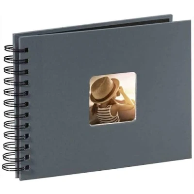 Abbildung von Hama Fotoalbum 24x17 cm (Spiral Album mit 50 schwarzen Seiten, Fotobuch Pergamin Trennblättern, zum Einkleben und Selbstgestalten) grau