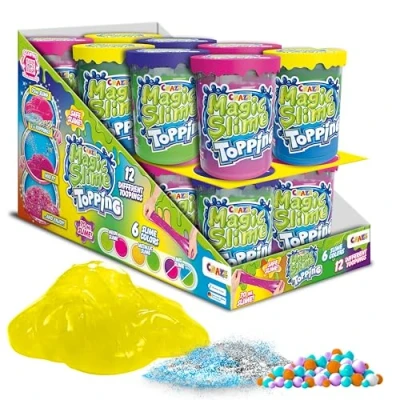 Abbildung von CRAZE Magic Slime Topping, 16 Dosen Schleim für Kinder, Jede Dose enthält 70 ml und Zwei Toppings, Schleimfarben zufällige Sortiert