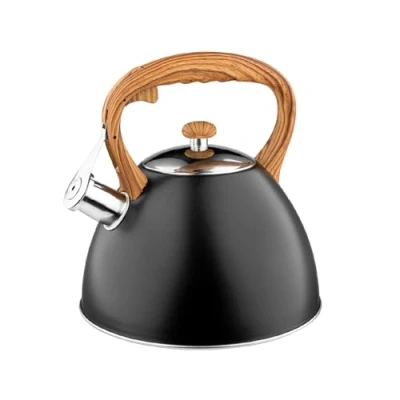 Abbildung von FLORINA Wasserkessel (2,5 l) I Edelstahl Teekessel FRANK Flötenkessel mit Holzgriff Automatischer Pfiff Wasserkocher für Induktionsherd, Gasherd und Elektroherd Farbe: Schwarz