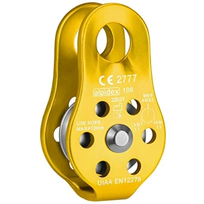 Abbildung von ALPIDEX Seilrolle Umlenkrolle 22 kN Fix Pulley Flaschenzug geeignet für Textilseile bis 13 mm Durchmesser EN12278, Farbe:Gold