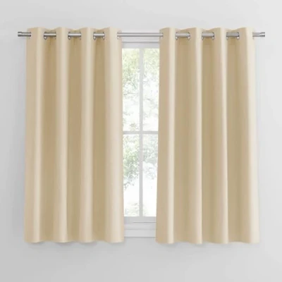 Abbildung von PONY DANCE Kurze Gardinen Wohnzimmer Ösenschal 2er Set Verdunklungsvorhänge Ösen Blickdicht Thermogardine, H 137 x B 117 cm, Biscotti Beige