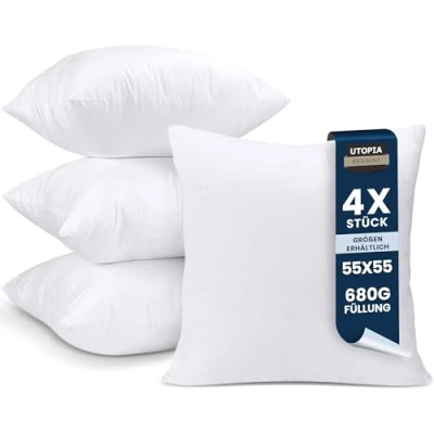 Abbildung von Utopia Bedding 4er Set Kissenfüllung 55 x cm, Innenkissen Füllkissen Kopfkissen Sofakissen (Weiß)