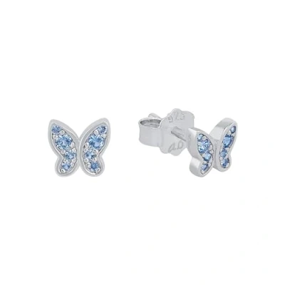 Abbildung von s.Oliver Ohrstecker 925 Sterling Silber Mädchen Kinder Ohrschmuck, mit Zirkonia synth., 0,5 cm, Silber, Schmetterling, Kommt in Schmuck Geschenk Box, 2036822, Blau