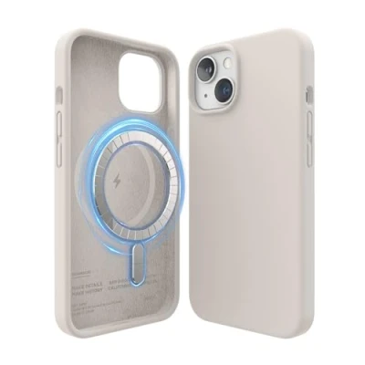 Abbildung von elago Magnetische Silikonhülle Kompatibel mit iPhone 14 Hülle (6.1&quot;), MagSafe Alles Zubehör, Eingebaute Magnete, Premium Flüssigsilikon, Schutzhülle (Taupe)