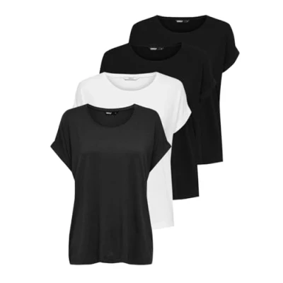 Abbildung von ONLY Damen ONLMOSTER 4 Pack S/S TOP JRS, Kurzarm T Shirt, 4er (2x Schwarz, 1x Weiß, Dark Grey Melange) ,L