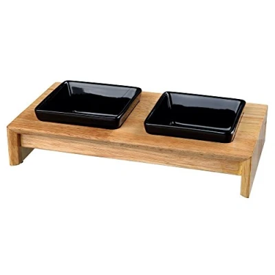 Abbildung von Trixie Napf Set, Keramik/Holz für Hunde 2x0,2 l/10 cm, 28x5x15 schwarz