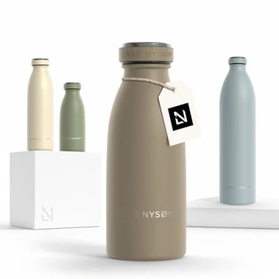 Abbildung von LARS NYSØM Edelstahl Trinkflasche 350ml, 500ml, 750ml, 1L, 1 5 liter Thermosflasche Kohlensäure geeignet Auslaufsichere Wasserflasche für Sport, Outdoor, Schule (Taupe Brown, 350ml)