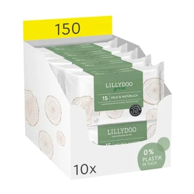 Abbildung von LILLYDOO green Natürliche Feuchttücher, 150 Stück (10 x 15), 100% plastikfreies Tuch, ohne Parfüme