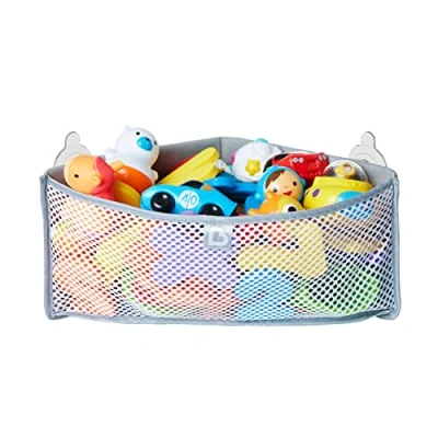 Abbildung von Munchkin Badezimmer Organizer für Baby Badespielzeug, Badespielzeug Aufbewahrungsnetz die Eckwand, Badespielzeugablage aus weichem Material, mit Saugnäpfen