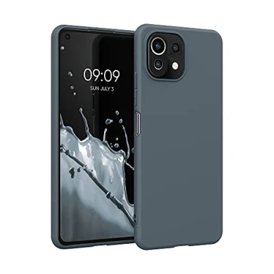 Abbildung von kwmobile Hülle kompatibel mit Xiaomi 11 Lite (5G) NE/Mi weiches TPU Silikon Case Cover geeignet für kabelloses Laden Dunkler Schiefer