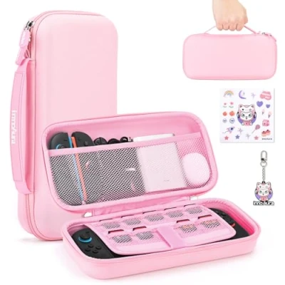 Abbildung von innoAura Switch 2 Tasche für NS Konsole (2025), Tragbares Hülle und 9 Spiele, Harte Schutzhülle Tragetasche Reisen Aufbewahrung (Rosa)