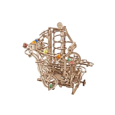 Abbildung von UGEARS DIY Murmelbahn Holz Spirale Marble Run 3D Holzpuzzle Erwachsene Holzkugelbahn Modellbausatz Mechanische Kugelbahn mit farbigen Glasmurmeln Modellbau Holzbausatz Puzzle Kit