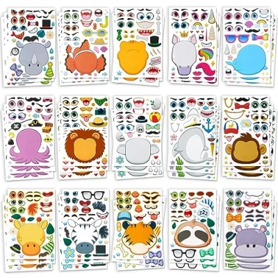 Abbildung von JOYIN 90 Stück Tier Aufkleber Make a face Aufkleberbögen, Eigene Mix und Match Aufkleberbögen erstellen mit Safaris, Meeres Fantasietieren für Kinder Party Favor Supplies Craft
