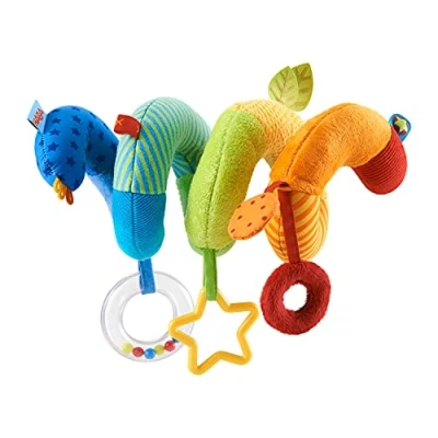 Abbildung von HABA 304688 Mobile Spirale Kunterbunt, für Babyschale und Babybett, mit vielen Elementen Stoffen, geeignet von Geburt an