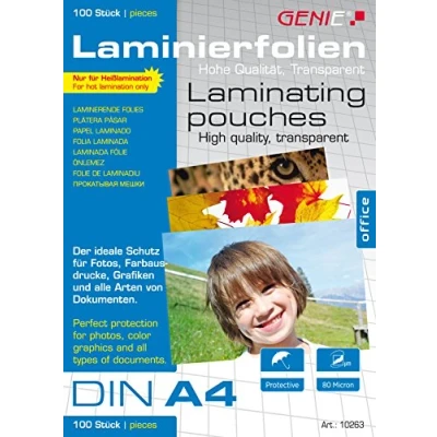 Abbildung von Genie Laminierfolien DIN A4 (80 Micron) 100er Pack