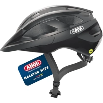 Abbildung von ABUS Rennradhelm Macator MIPS Fahrradhelm für Einsteiger mit Schirm geeignet Zopfträger Damen und Herren Schwarz Glänzend, Größe L, L (58 62 cm)