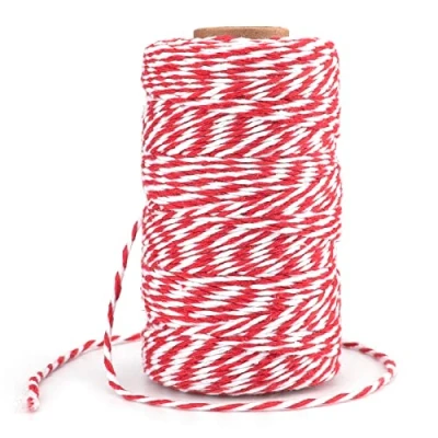 Abbildung von G2PLUS Rot Weiß Baumwollschnur, 2mm Geschenkschnur zum Einpacken von Geschenken, 100m Weihnachten Bastelschnur, Zweifarbige Dekoband Kordel für Adventskalender Geschenke Verpackt