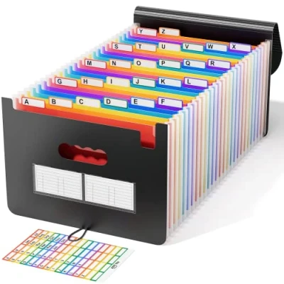 Abbildung von Dokumentenmappe A4, Fächermappe Sortiermappe Bunte Datei Ordner Regenbogen Aktenordner Akkordeon Design A4 Größe Grosse Kapazität Wasserdicht Materia 26 Fächer mit Deckel de ABC life